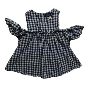 Blue Rain Cold Shoulder Top Ruffle Sleeve‎ Blue & White Gingham Check Juniors XS